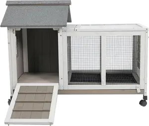 PetsCosset 2 Story Outdoor Rabbit Hutch with Weatherproof Asphalt Roof & Sunroom Wooden Bunny Cage Indoor Rabbit House with Pull Out Tray