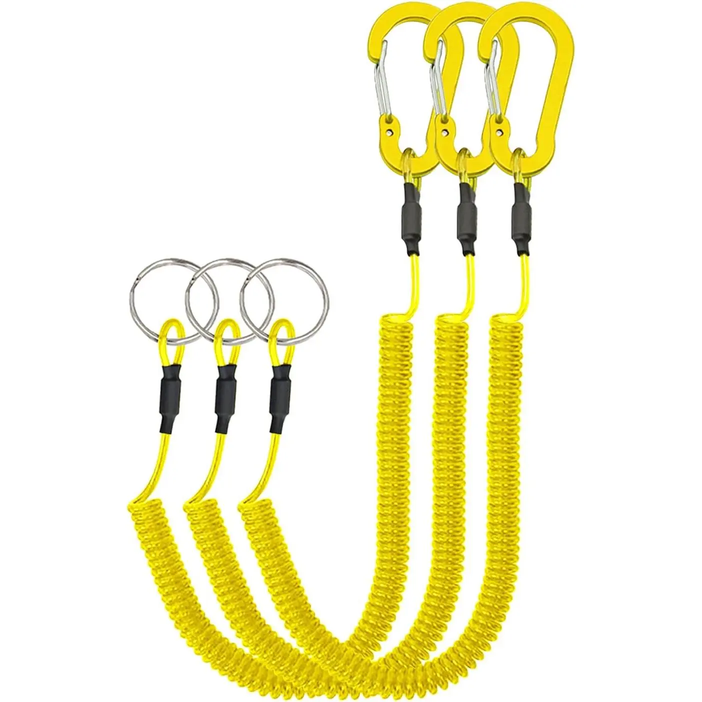 Retractable Safety Coiled Lanyard with Aluminium Alloy Carabiner Clip, Black/Blue/Green/Red//Yellow