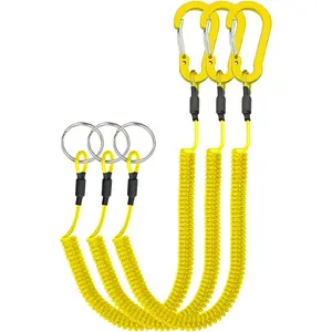 Retractable Safety Coiled Lanyard with Aluminium Alloy Carabiner Clip, Black/Blue/Green/Red//Yellow