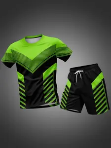 Fluo Sportswear Set, Breathable Quick-Dry Gym Wear, Essential Fashion for Running & Fitness, Unisex Casual Short Sleeve Tee, Sportswear All Seasons