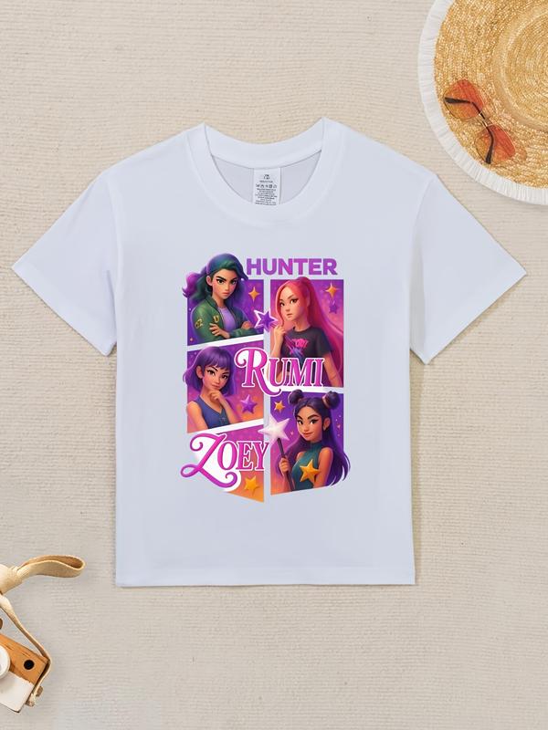 Single Piece, Short T-shirt for Girls Aged 3-12, Featuring Trendy K-pop Girl Group Patterns with 3D Printing, Made of, Machine Washable, Casual and Comfortable, Soft and Breathable, Essential for Daily Wear and Outdoor Sports.