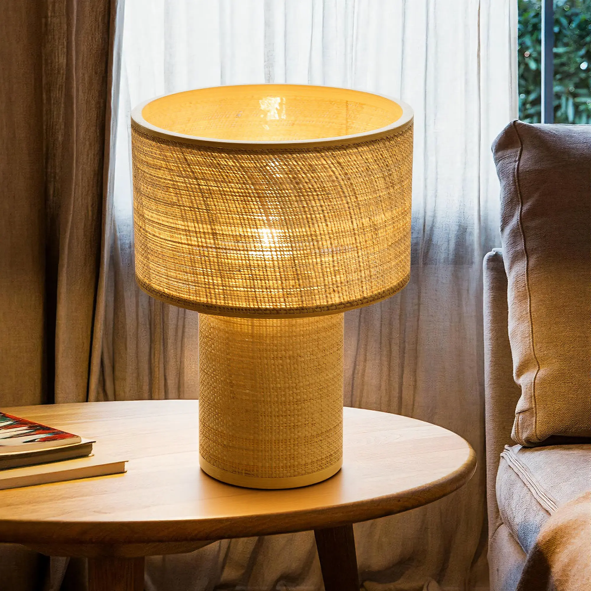 Booniture Bohemian Bamboo Lamp - Slender Bamboo Base, Rustic Eco-Friendly, 5.25ft Cord, Soft Linen Shade, Table Lamp, Free E26 Bulb, Lights, Desk Lamp, WeeklyDeals backtoschoolshopping