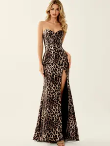Azazie Isabeau Corset Mermaid High Slit Prom Party Satin Dress