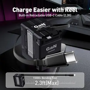 GaN Charger Compatible with 120W Fast Charger with Retractable Type-c and Lighting Cable,Protable Adaptor for iPhone 16, iPad, MacBook, Multi-Device Fast Charging, Folding Charging Cellphone Electronic