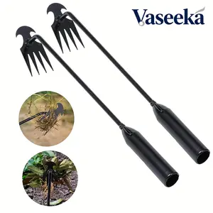 Vaseeka Premium Long Handle Weeder 4in1 Garden Rake & 4 Tooth Saw Heavy Duty Stainless Steel Ergonomic Hand Tool for Digging Weeding Root Clearing in Yard Garden Outdoor garden hand tool Durable Gardening Tools