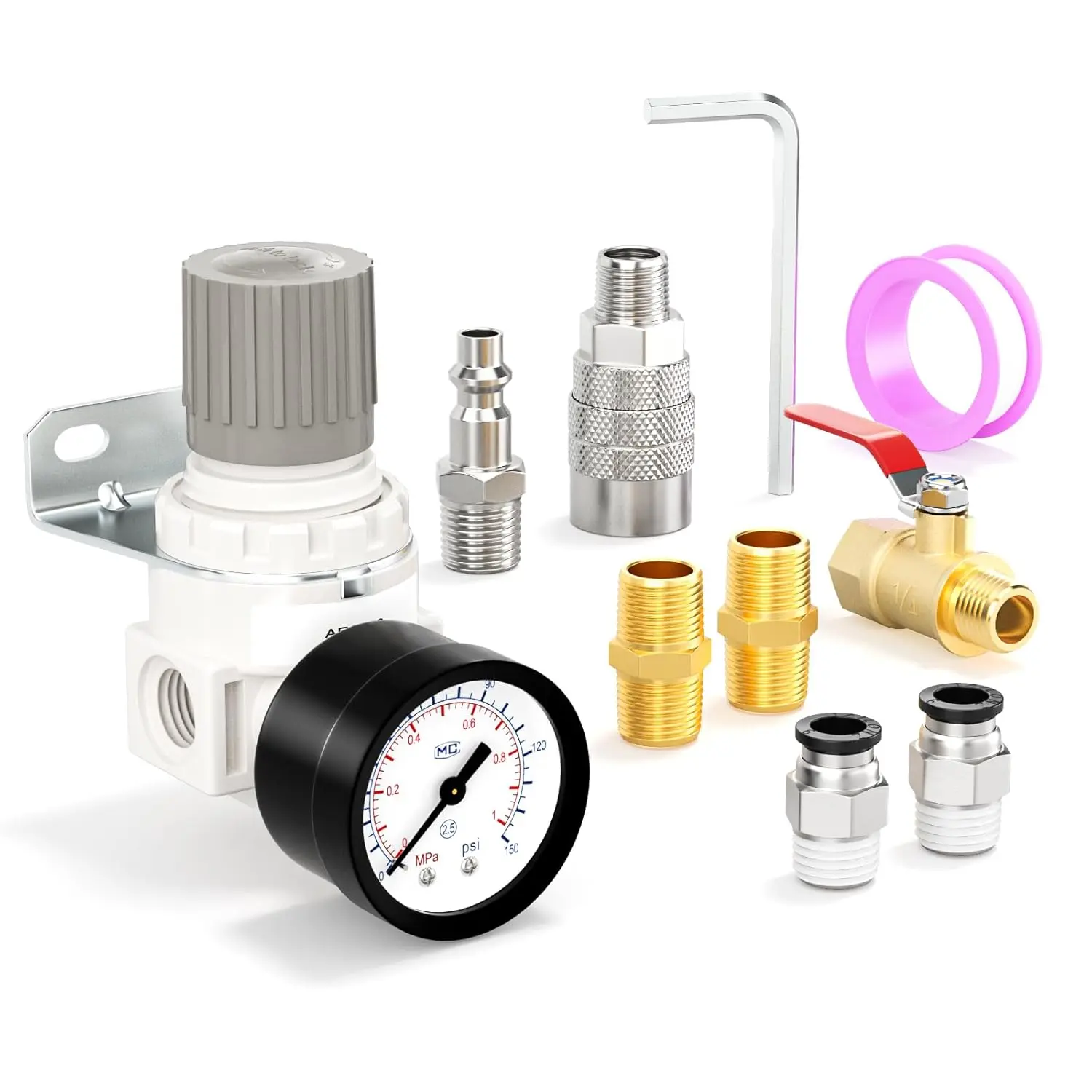 1/4" NPT Air Compressor Regulator, with 0-150 PSI Gauge, AR2000 Air Gauge Regulator Inline for Air Compressor and Pneumatic Tools
