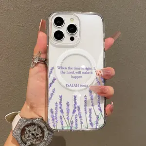 Trendy Magnetic Case for iPhone11/12/13/14/15/16/17/promax, Lavender and Bible Verse Ultra Slim, MagSafe Support, Shockproof | Playful & Fun Style