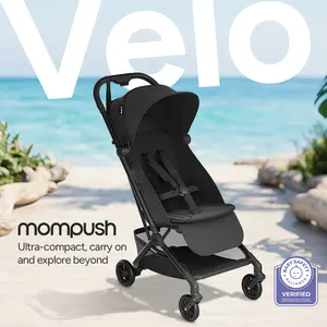 Mompush Velo Lightweight Travel Stroller, Compact & Airplane-Friendly for Baby and Toddler, Lie-Flat Seat, One-Hand Fold, with Leather Bumper Bar, Shoulder Strap, Raincover, Storage Bag & Cup Holder