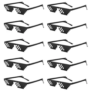 10 Pairs Stylish Pixel Glasses, Plaid Pattern Frame, Plastic Lenses, Perfect for Parties, Weddings, and Quirky Style