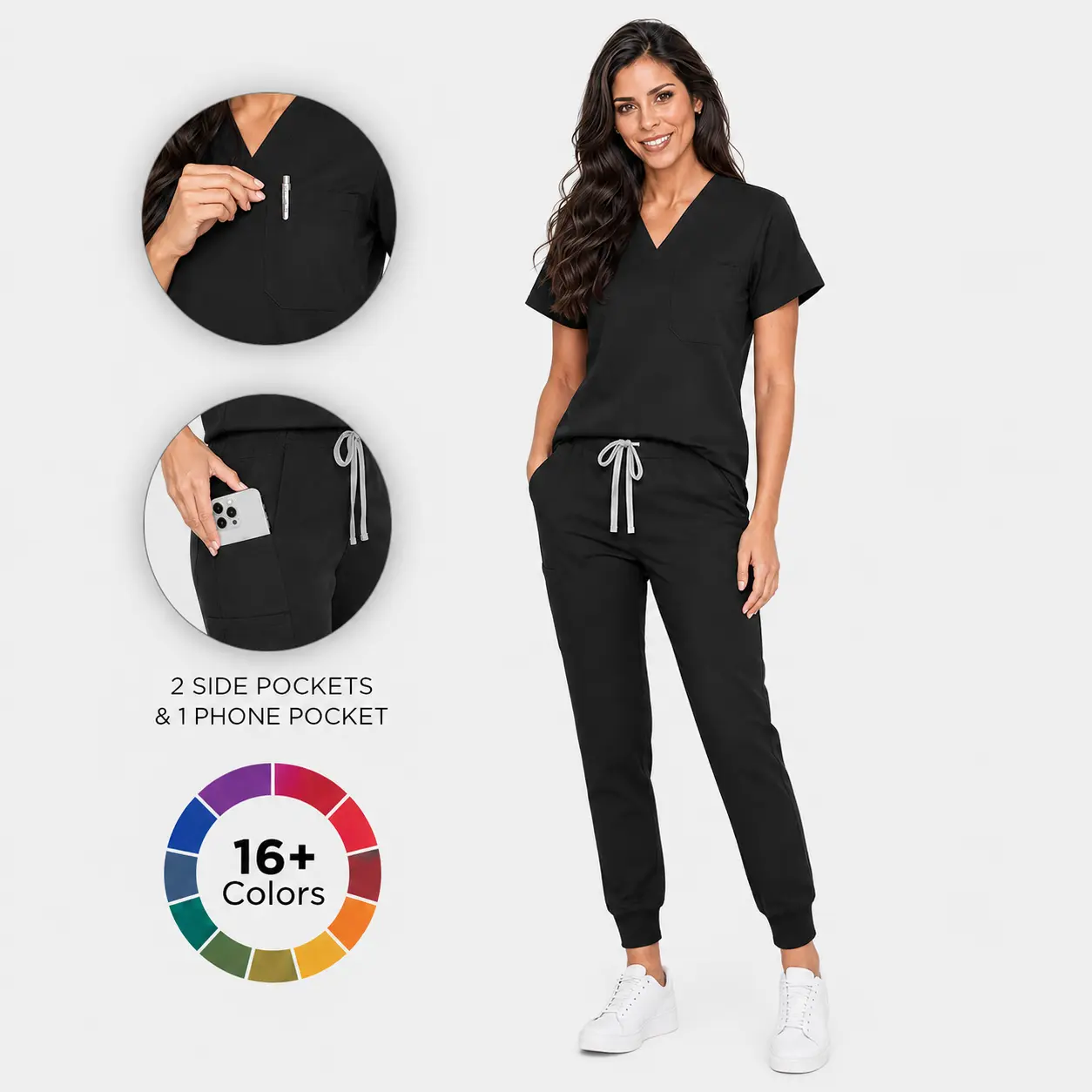 EIPNARE Women's Scrub Set, Soft 4-Way Stretch V-Neck Top & Jogger Pants with 5 Pockets, Yoga Waistband, Breathable Medical Workwear