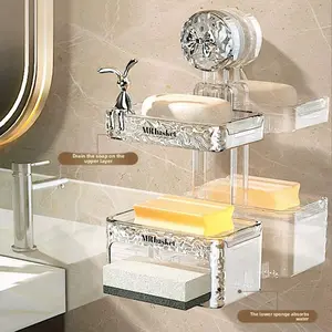 Waterproof Wall Suction Cup Soap Dish Double Layer No Drilling Bathroom Organizer High End Bathroom Soap Holder