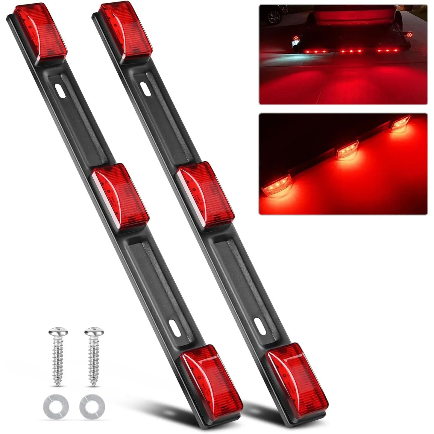 Nilight 2-Piece 14.2in 9-LED Tailgate Light Bar Kit with Stainless Steel Bracket, 12V Wired Bright LEDs, IP67 Rated, 2-Piece ID Coverage, Led Tailgate Lights for Pickup Trucks, Campers, Horse Trailers, Boats