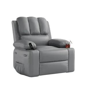 Leather Recliner Dining Chair for Adults - 22'' Overstuffed Manual Swivel, Cup Holders, Side Pockets - Single Upholstered Sofa Seat for Living Room or Bedroom - Coffee/Tan/Beige