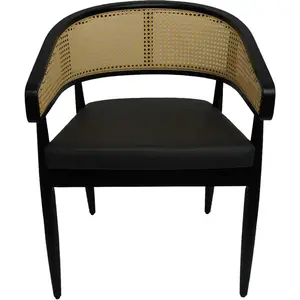 Curved Back Rattan Dining Chair with Upholstered Seat – Light or Dark Wood Options