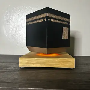 Floating Mecca Lamp with Wooden Base and Illuminated Base for Spiritual Decor