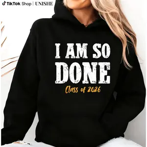 100% I Am So Done Class Of 2026 Senior Mom Long Sleeve Hoodie Hoodied Essential Cotton Sweaters Hoodied Sweaters for All Genders