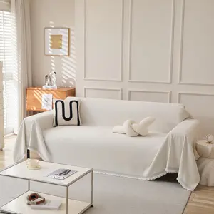 Couch Cover for 3 Cushion Couch Chenille Sofa Cover Sectional Couch Covers, Couch Cover for Dogs Washable, Soft Non-Slip Sofa Slipcover Sofa Protector Futon Cover, 71''x134'', Cream