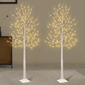 2-Pack Smart Lighted Birch Tree, 24 LED Warm White Lights 18 Dimming Music Rhythm 8 Functions Timer with APP and Local Control, Decorations Tree Light