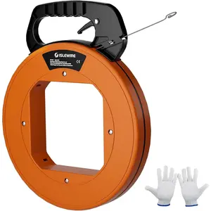240 ft Electrical Fish Tape, 1/8-Inch Steel Wire Puller with Formed Hook, Easy-to-Use Cable Puller Tool with Ergonomic Handle & Durable Housing for Walls and Electrical Conduit