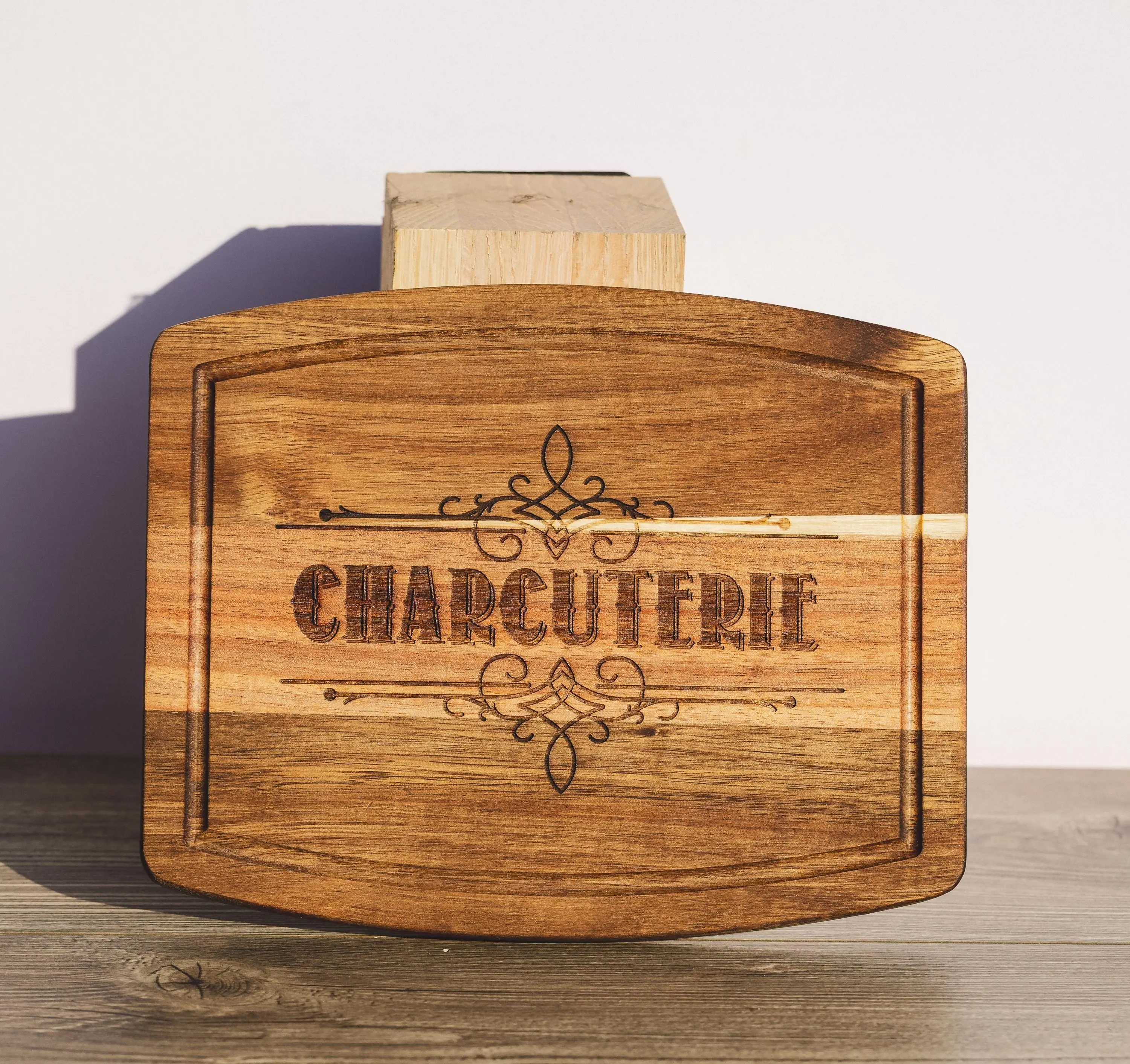 Acacia Wood Charcuterie Board, Rustic Laser Engraved (8x10 Inches)
