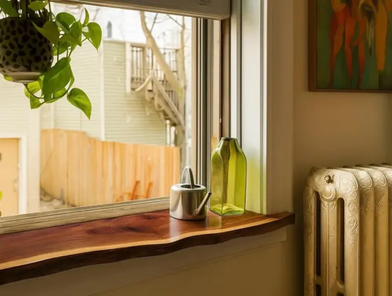 Argon Nature-Infused Walnut Live Edge Wood Window Sill Shelf, Handcrafted Premium Rustic Home Decor Shelves, Secure Adhesive Backing for Easy Installation, Multi-Size for Kitchen Plant Display