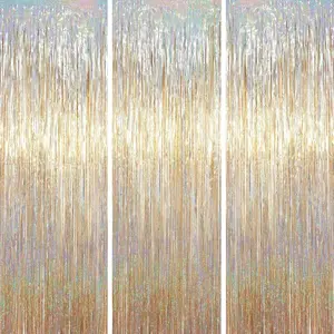 3.3 x 6.6 ft Foil Fringe Backdrop Curtains, Tinsel Streamers Party Decorations, Fringe Backdrop for Birthday, Baby Shower, Gender Reveal, Graduation (3, Champagne)