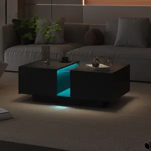 HedoAjim Rectangular Transparent Acrylic Coffee Table with 2 Drawers – Storage Organizer Side Table for Living Room, Office Spaces