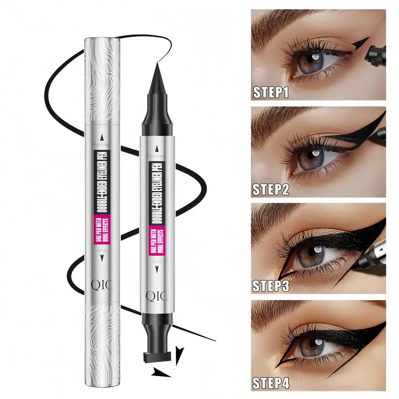 2 in 1 Double-Ended Stamp Eyeliner black - Quick eyeliner stamp-Waterproof, Sweatproof & Smudge-Proof, Long-Lasting Black Tint Wingliner, Easy and Simple Eye Makeup- Lush Lens
