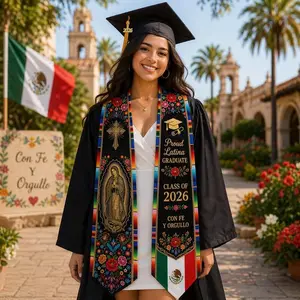 Personalized Mexican Graduation Stole 2026, Virgen de Guadalupe Floral Sash, Custom Name School Senior Gift Graduation Stole