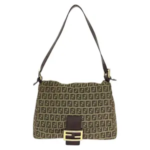 Pre-owned FENDI Canvas Shoulder Bags Mamma Baguette Zucchino Leather Shoulder Bag