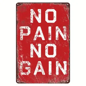 1pc Funny Gym Inspirational Quotes Decor Metal Tin Signs No Pain No Gain Sign Wall Decor For Home Office Living Room Gym Workout Positive Gift 8x12 Inch