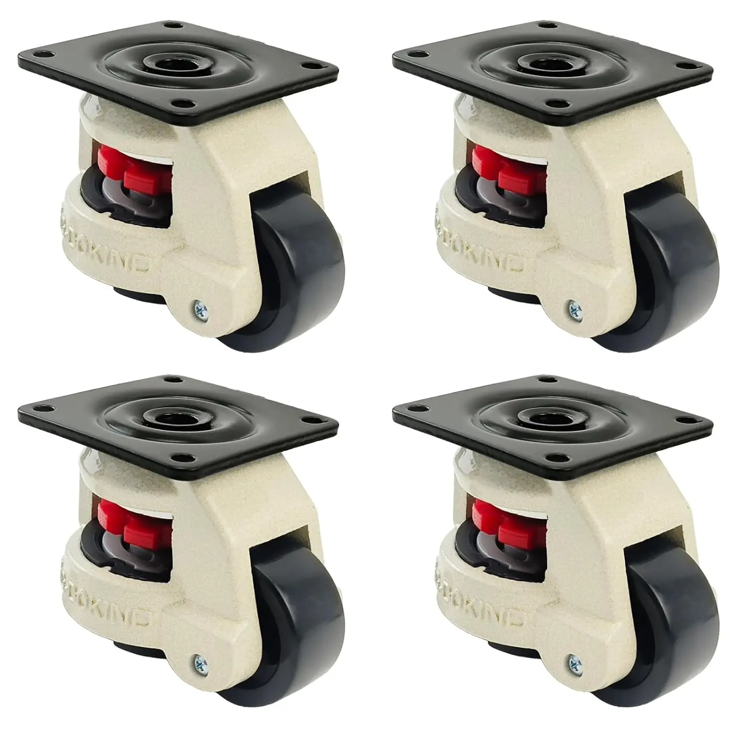 4 Pack 2 Inch Leveling Machine Casters 60F with Nylon Wheel and Rubber Foot- Loading Capacity 2200 lbs