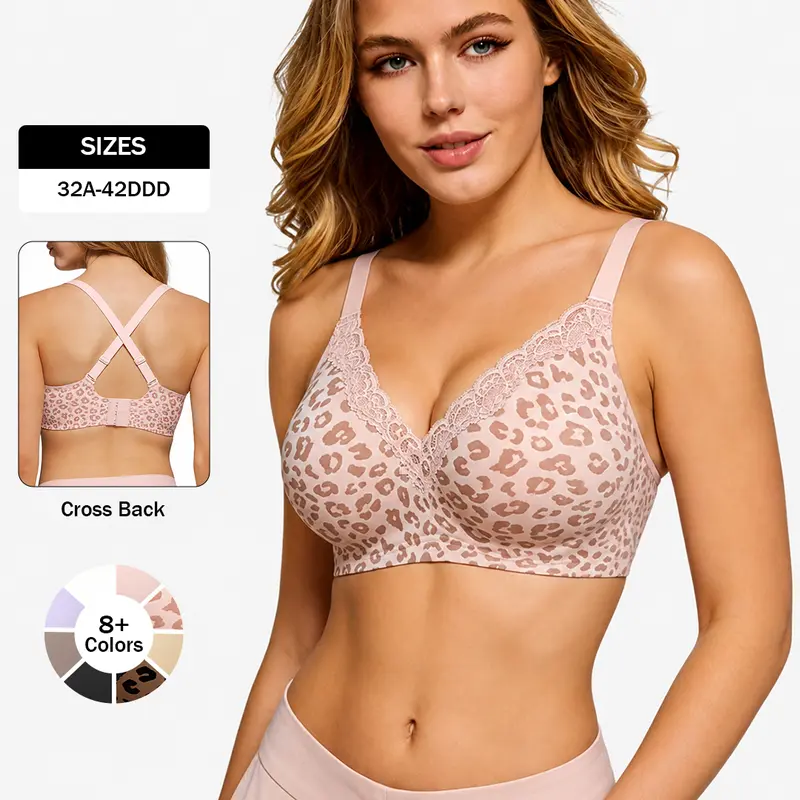As Fairy Women's 38DD Elegant Lingerie Jelly Bra - Wireless, Seamless, Lace Trim, Padded, Racerback Strap Support, Comfortable, Essential Underwear for Women for Casual & Evening Wear