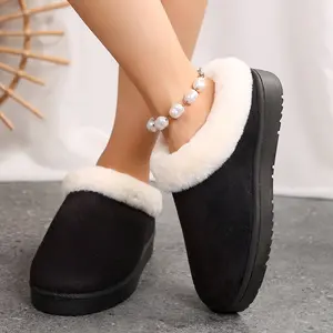Women Memory Foam Bootie Slippers, Warm Cozy Micro Suede Slipper Boots with Fuzzy Plush Lining and Collar, Winter Non Slip House Shoes for Indoor Outdoor