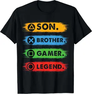 100% Cotton Son Brother Video Gamer Legend Gaming Men Boys Teens T-Shirt