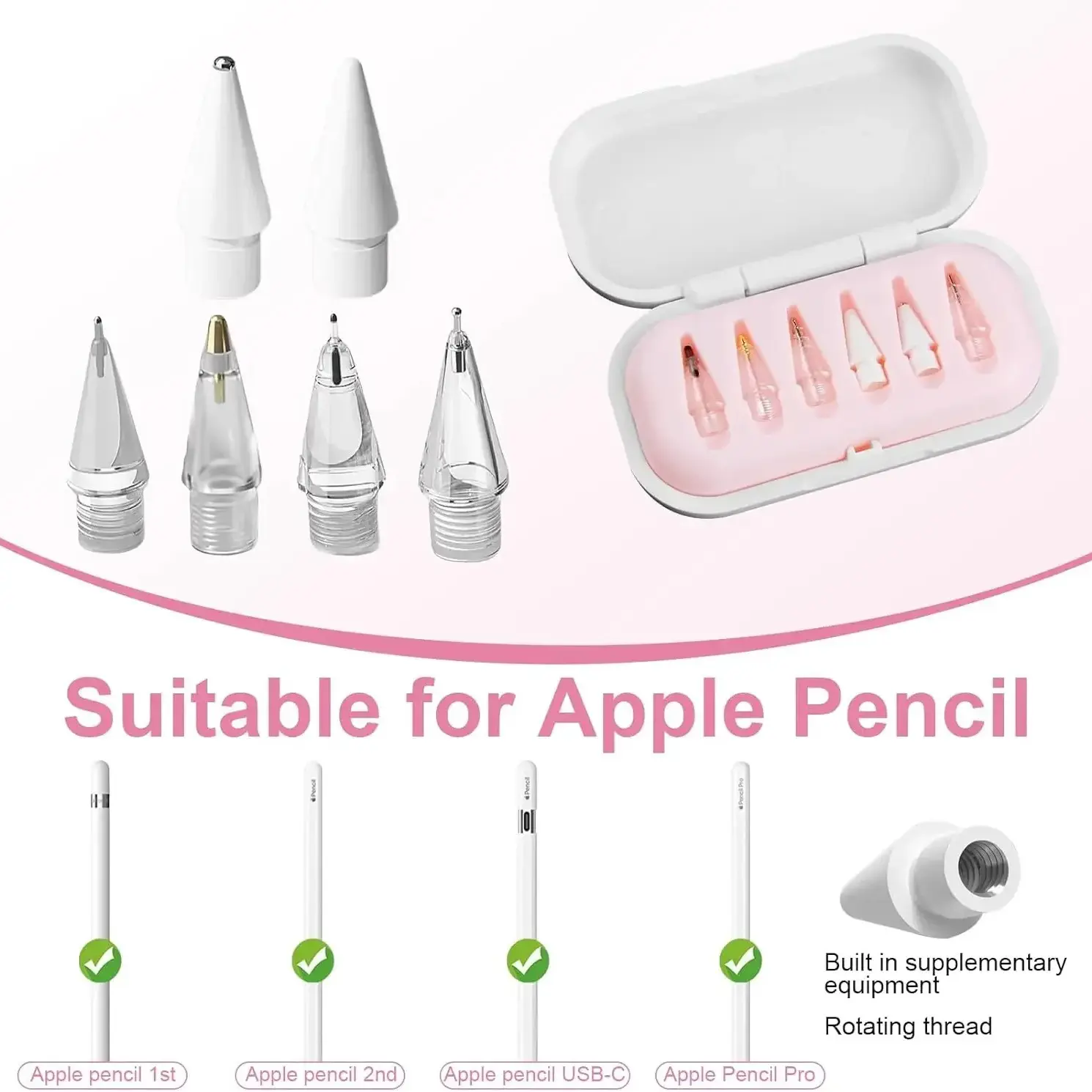 Apple Pencil Tip Replacement, Stylus Tip, Transparent Anti-Slip Metal Wear-Resistant, Compatible with Apple Pencil Pro, iPad Generation 1, Ipencil