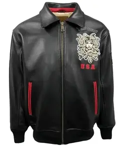 Top Gun Medusa Logo Black Leather Jacket