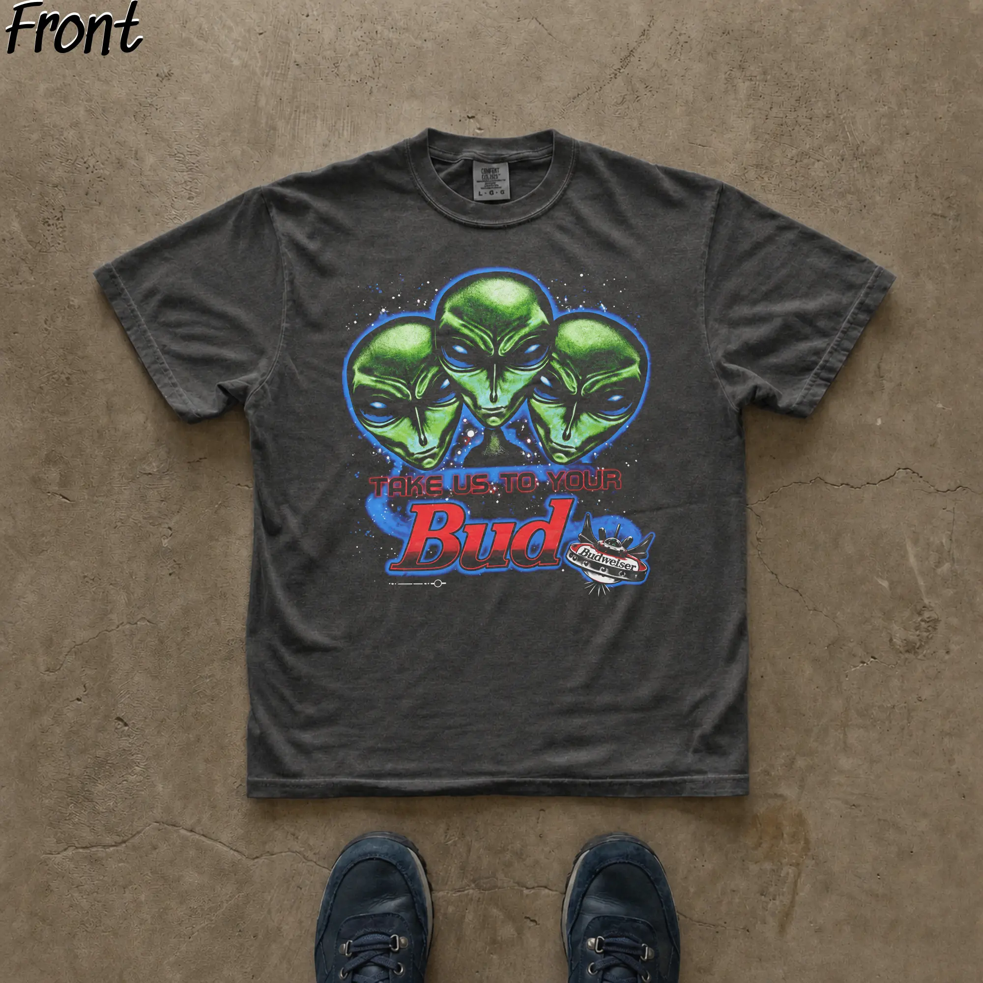 Vintage Take Us To Your Bud Graphic Tee, Funny Budweiser Alien Shirt, Budweiser Shirt, King of Beers Merch, Retro Budweiser Commercial Merch, USA Beer, Y2K Grunge Gothic Tees, 100% Cotton Lightweight Shortsleeves, Perfect Gifts for Beer Lovers