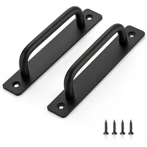 Barn Door Handles 2 Pack Sliding Door Handle 5" Hole Center Barn Door Handles Black Cabinet Handles Door Pull Handle Zinc Alloy Door Pulls with Plate for Sliding Closet Door Handle