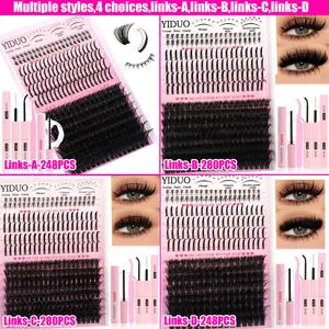 YIDUO Lashes Clusters Kit Bottom Lashes with Spikes 60D/80D/100D Cluster Eyelash Extensions Kit 10-120mm D Curvature Volume Manga DIY Individual Strips Lashes Thick with Lash Bond and Seal Tweezers Remover Salon Look at Home | Long-Lasting Glam Effect