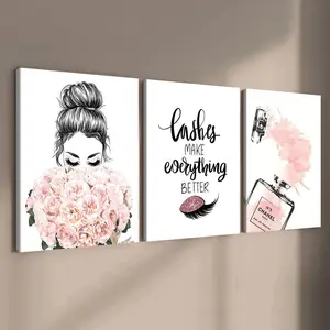 3-count wooden frame canvas, pink and white girlish beauty floral decoration, exquisite and fashionable female poster, perfect living room and bedroom decoration, modern family poster, corridor wall art, waterproof, art, Modern Floral Paintings