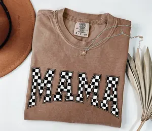Comfort Colors Checkered Mama Shirt Gift for Mom, Retro Mom Tee, Mother's Day Gift, Vintage Checkered Mama T-Shirt, Varsity Mom Gift Shirt, Mother's Day Shirt - LORA ATCHER