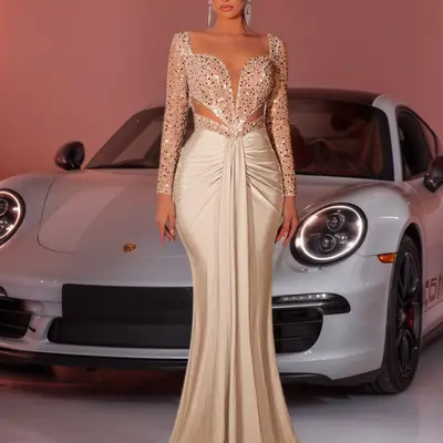 slim fit dress slacks Gold Ruched Metallic Maxi Dress main image 1