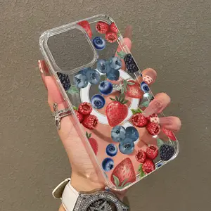 Magnetic Soft Case for iPhone11/12/13/14/15/16/17/prom, Blueberry Strawberry Fruit Collage MagSafe Compatible,Springtok Aesthetic Pattern Design Lightweight,y2k cased,AntiScratch,and Trendy Protector Screen Protector Resistance Cover Protection Shockproof