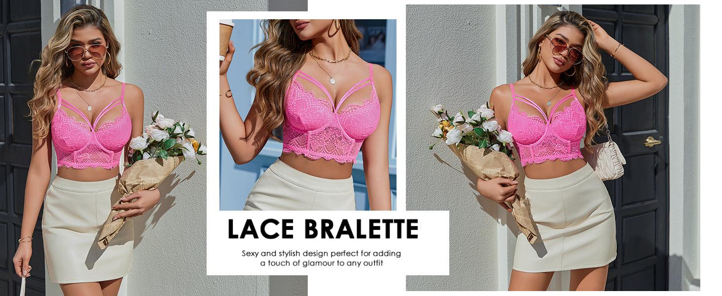 Avidlove Lace Bralette for Women V Neck Camisoles Adjustable Strap Two Layer Crop Top Bustier Tops Floral Pattern Backless Breathable Blazer Womenswear Avidlove Lace Bralette for Women V Neck Camisoles Adjustable Strap Two Layer Crop Top Bustier Tops Floral Pattern Backless Breathable Blazer Womenswear