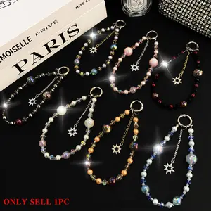 Star Design Beaded Phone Chain, Fashionable Short Phone Lanyard, Anti-lost Phone Strap, Phone Wrist Strap for Women & Girls, Mobile Phone Decoration Accessories, Charms, Cute
