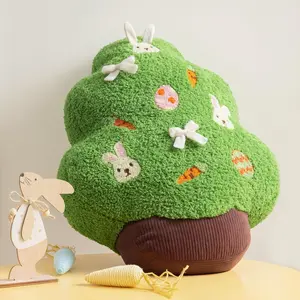 Easter Tree Shaped Pillow, Bunny and Egg Throw Pillow with Cute Embroidery &  Bow, Soft  Spring ration Cushion, Easter r for Couch, Bedroom, Living Room, Green, 18x14 inches