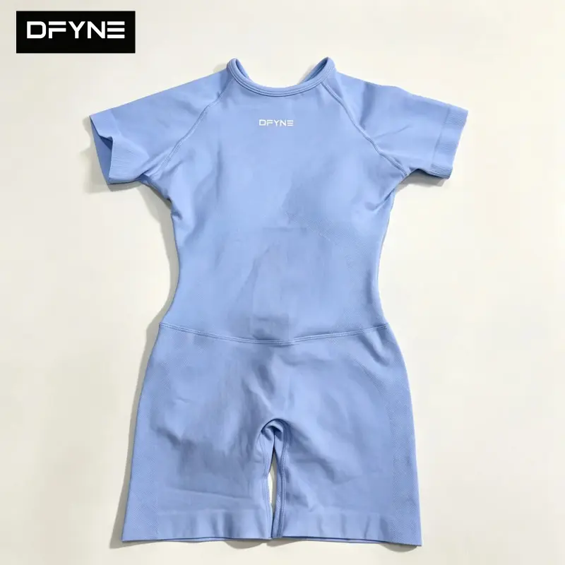 DFYNE Seamless One Piece Workout Romper – Backless Short Sleeve Yoga Jumpsuit for Women