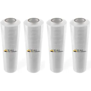Modern Innovations 15 Inch Clear Stretch Wrap Replacement Roll (4 Refill Rolls-4000 Feet) No Handle, Shrink Wrap for Moving, Packing Supplies for Wrapping Furniture, Plastic Pallet Cling