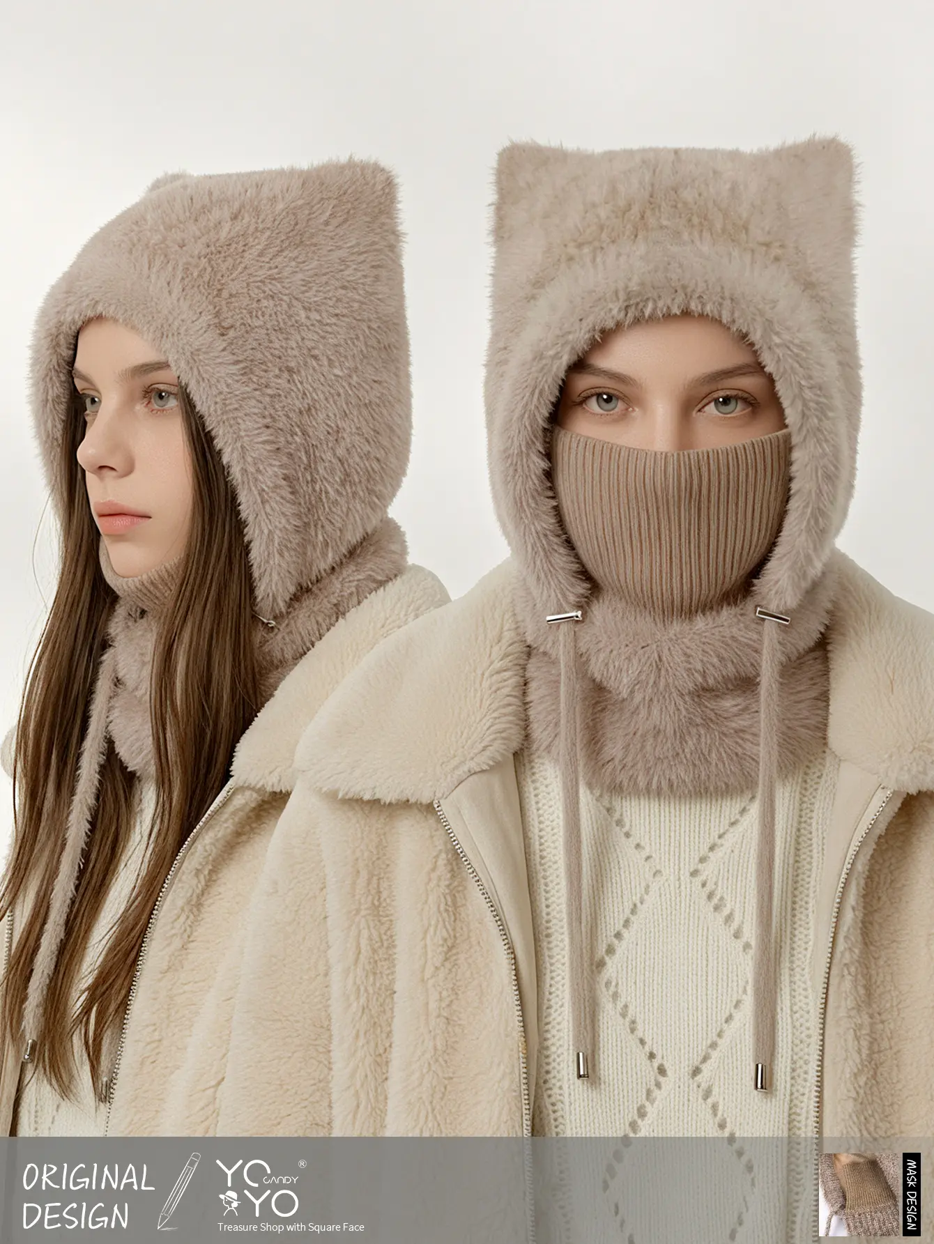 Original design, stylish and trendy cat-ear design warm hat. One hat serves three purposes: it can be used as a face mask or a neck warmer. Suitable for all ages.